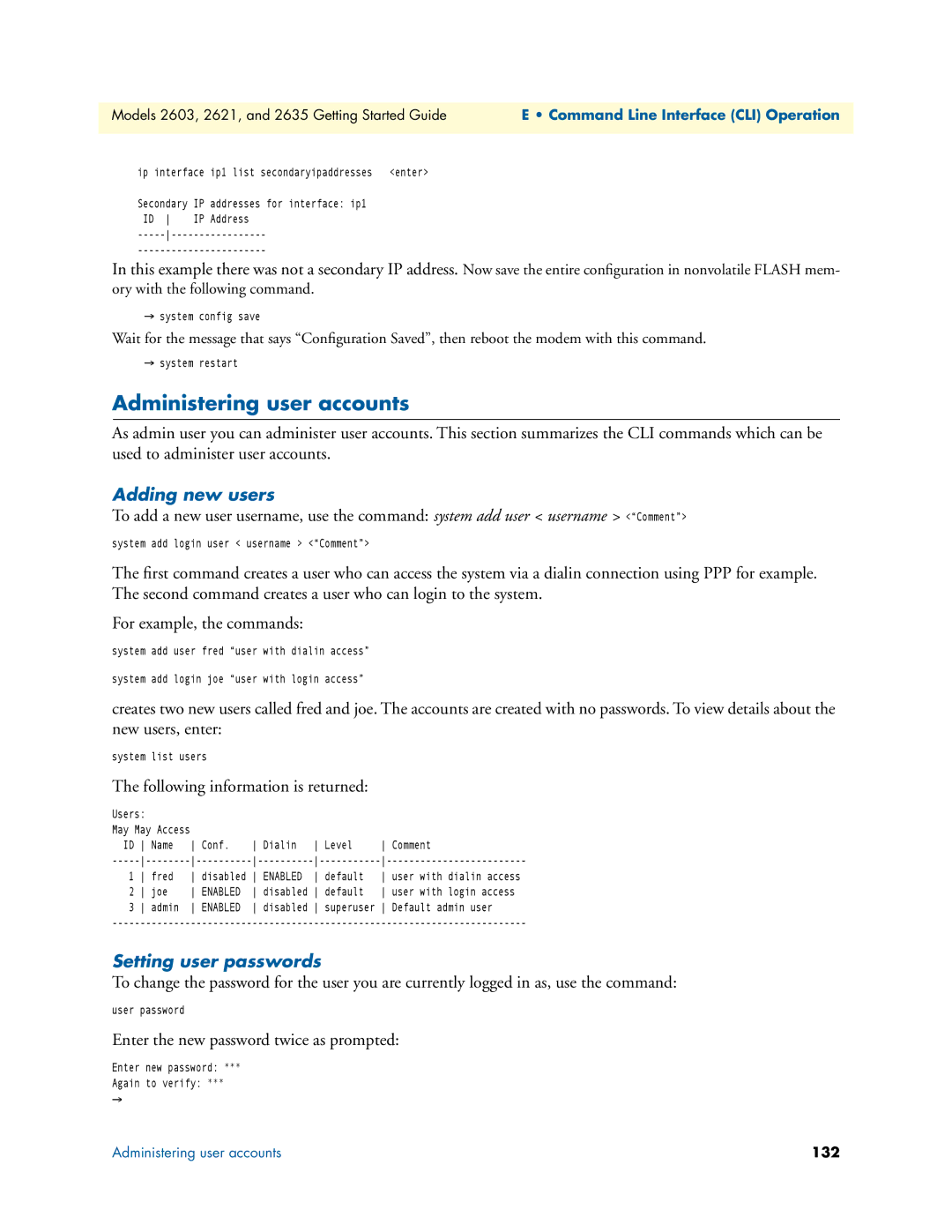 Patton electronic 2603, 2621, 2635 manual Administering user accounts, Adding new users, Setting user passwords 