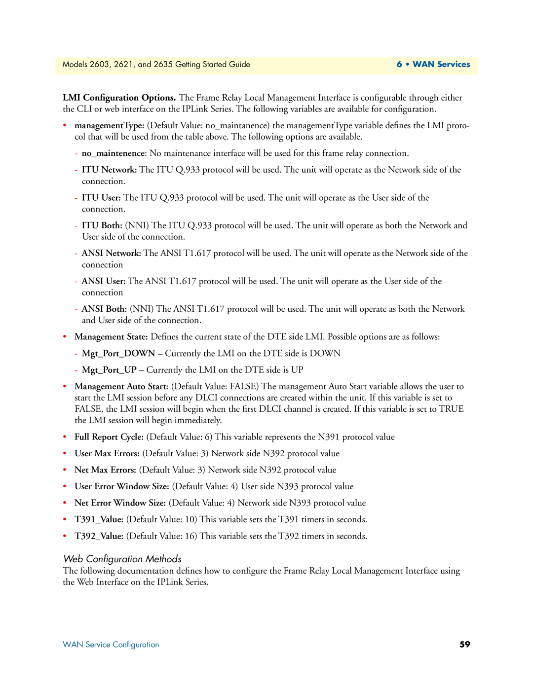 Patton electronic 2635, 2603, 2621 manual Web Conﬁguration Methods 