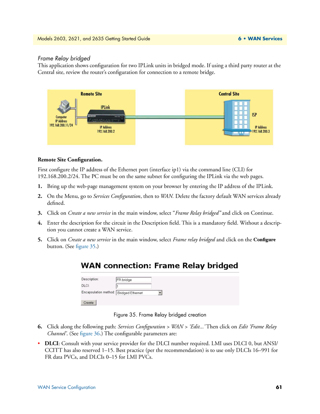 Patton electronic 2621, 2603, 2635 manual Frame Relay bridged creation 