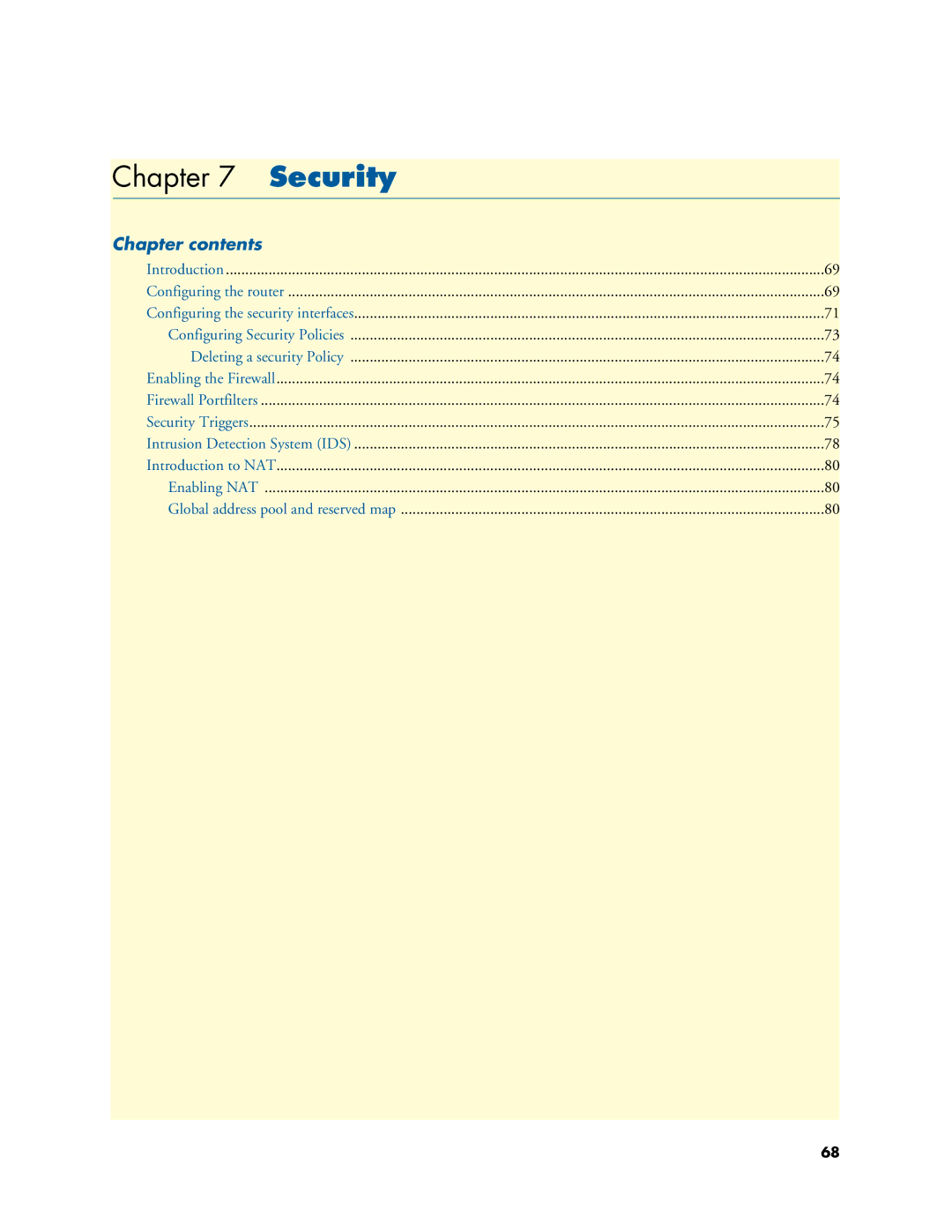 Patton electronic 2635, 2603, 2621 manual Security, Chapter contents 