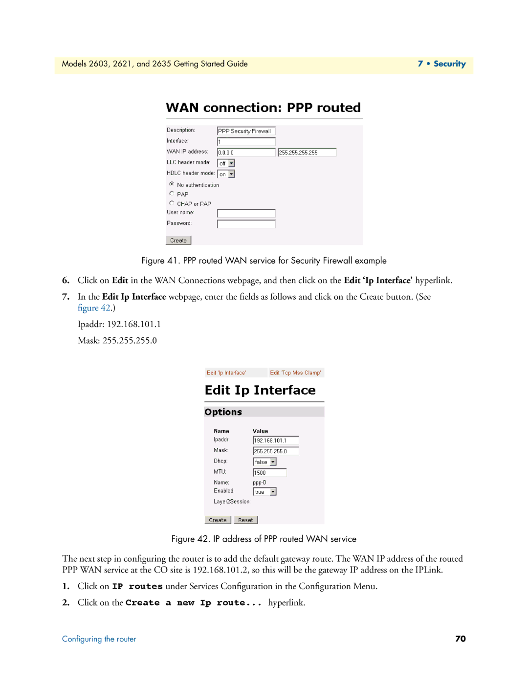 Patton electronic 2621, 2603, 2635 manual Click on the Create a new Ip route... hyperlink 