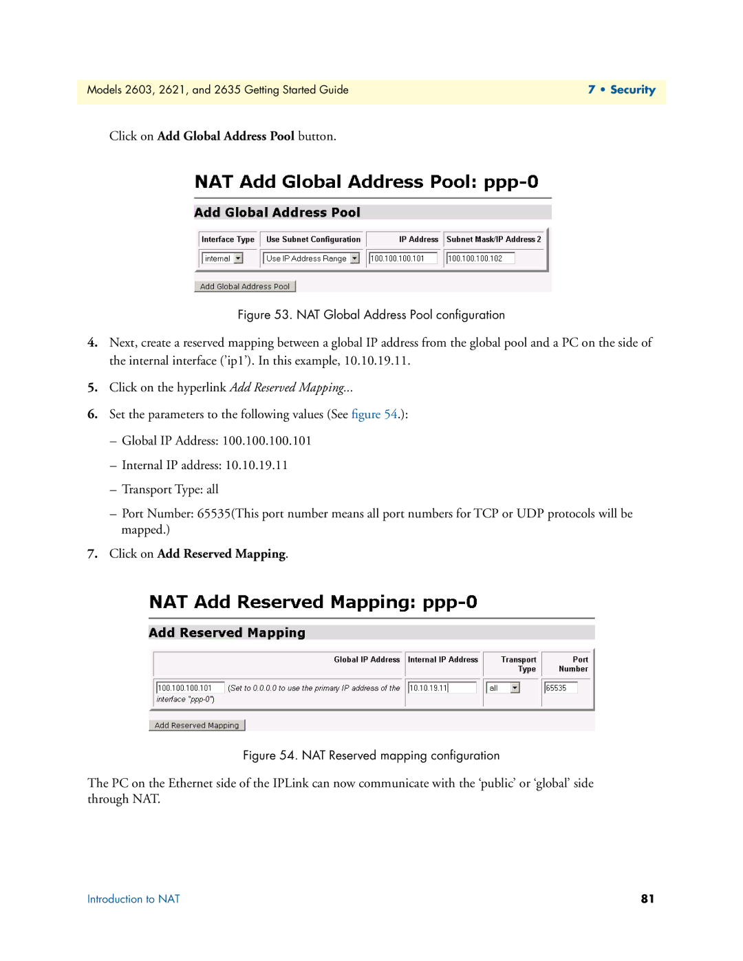 Patton electronic 2603, 2621, 2635 manual Click on Add Global Address Pool button 