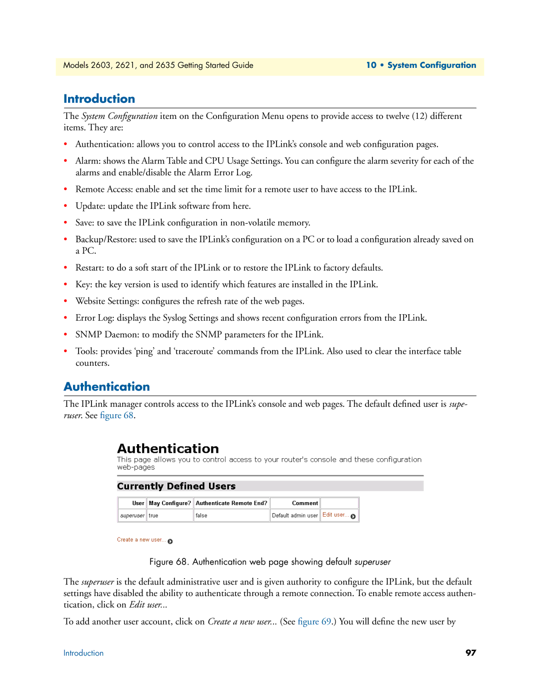 Patton electronic 2621, 2603, 2635 manual Authentication web page showing default superuser 