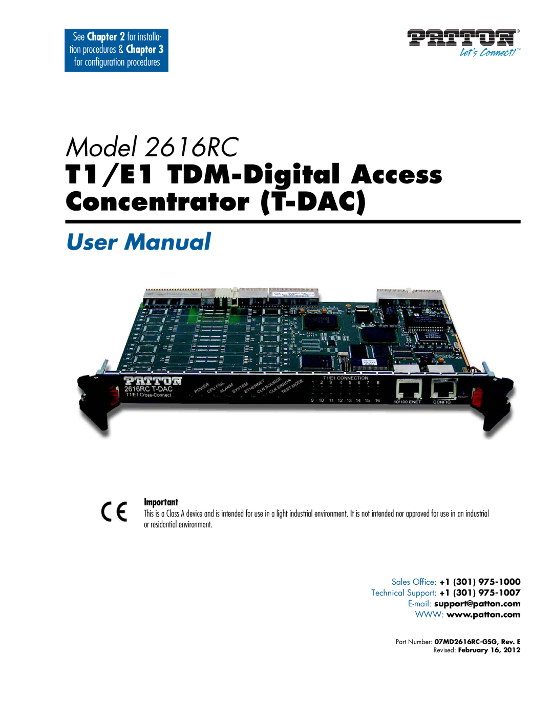 Patton electronic 2616RC user manual T1/E1 TDM-Digital Access Concentrator T-DAC 