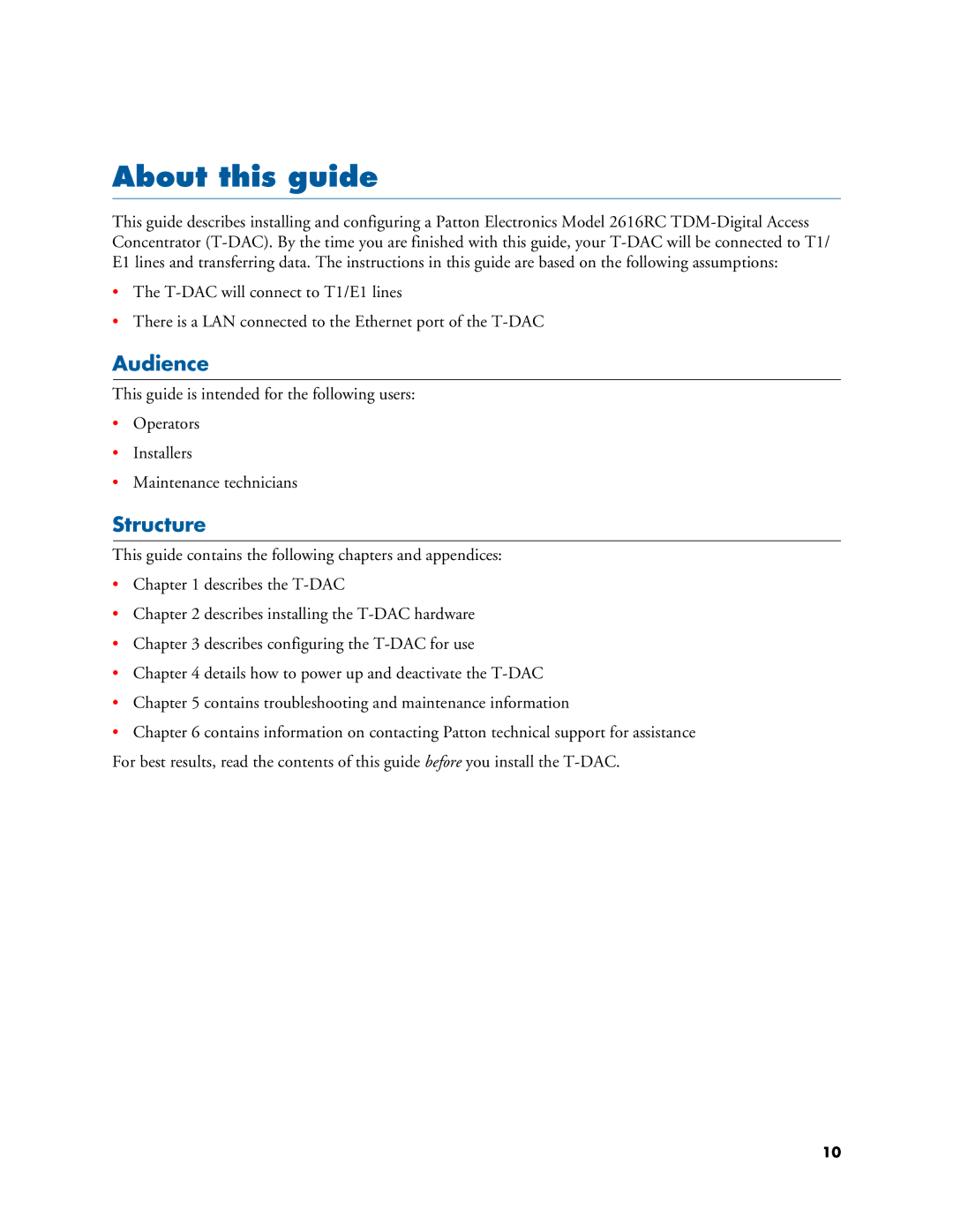 Patton electronic 2616RC user manual About this guide, Audience, Structure 