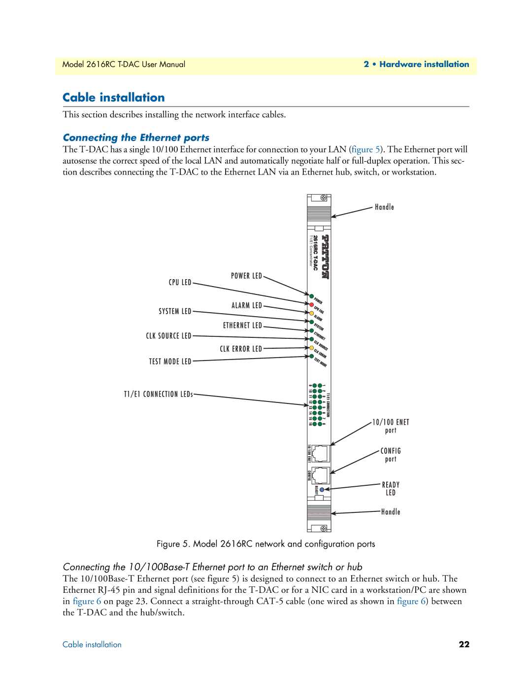 Patton electronic 2616RC user manual Cable installation, Connecting the Ethernet ports 