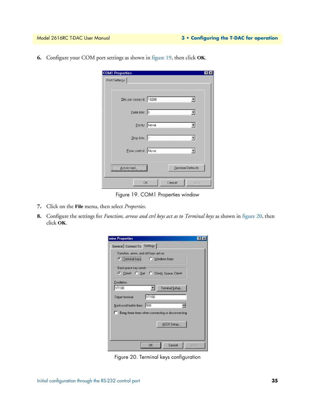 Patton electronic 2616RC user manual Configure your COM port settings as shown in , then click OK 