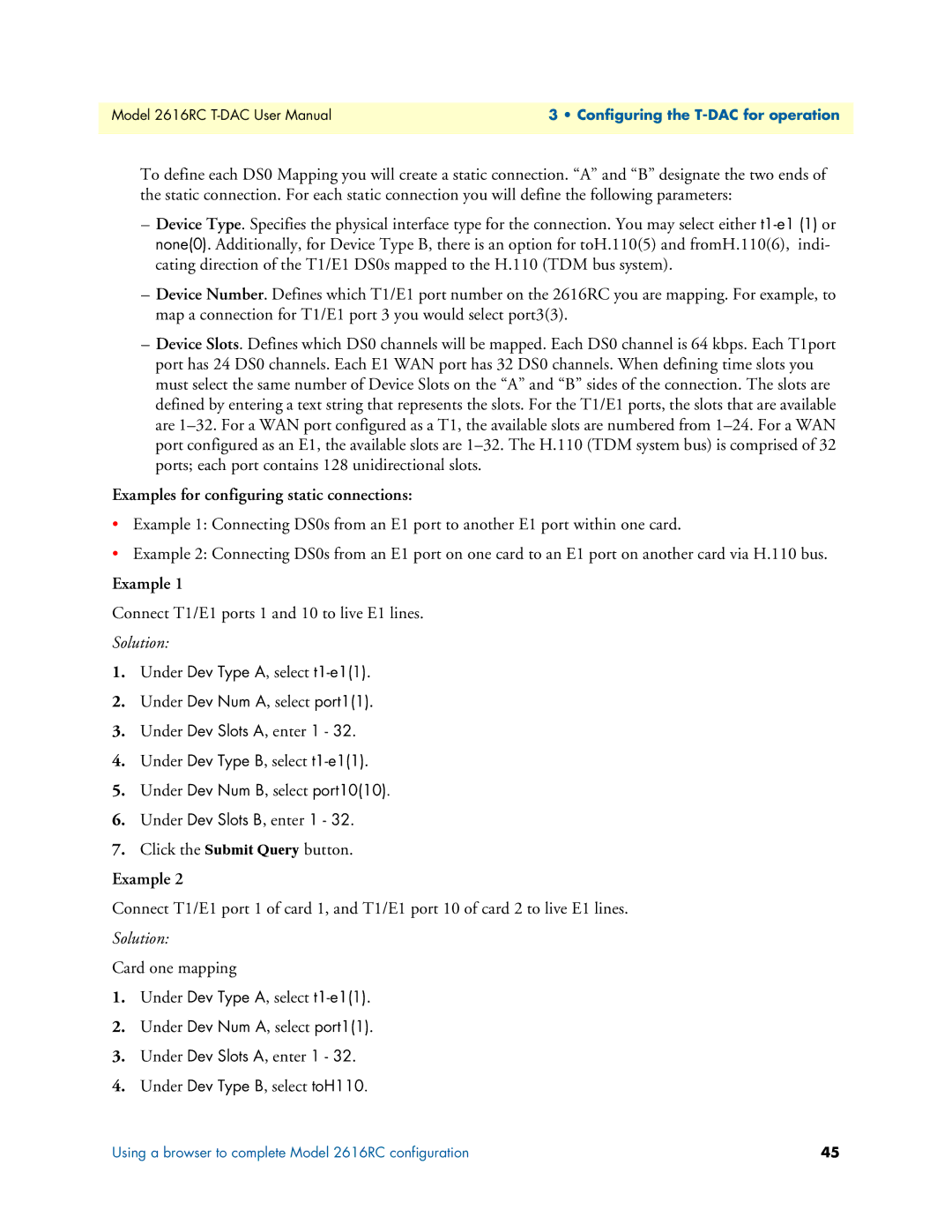 Patton electronic 2616RC user manual Examples for configuring static connections 