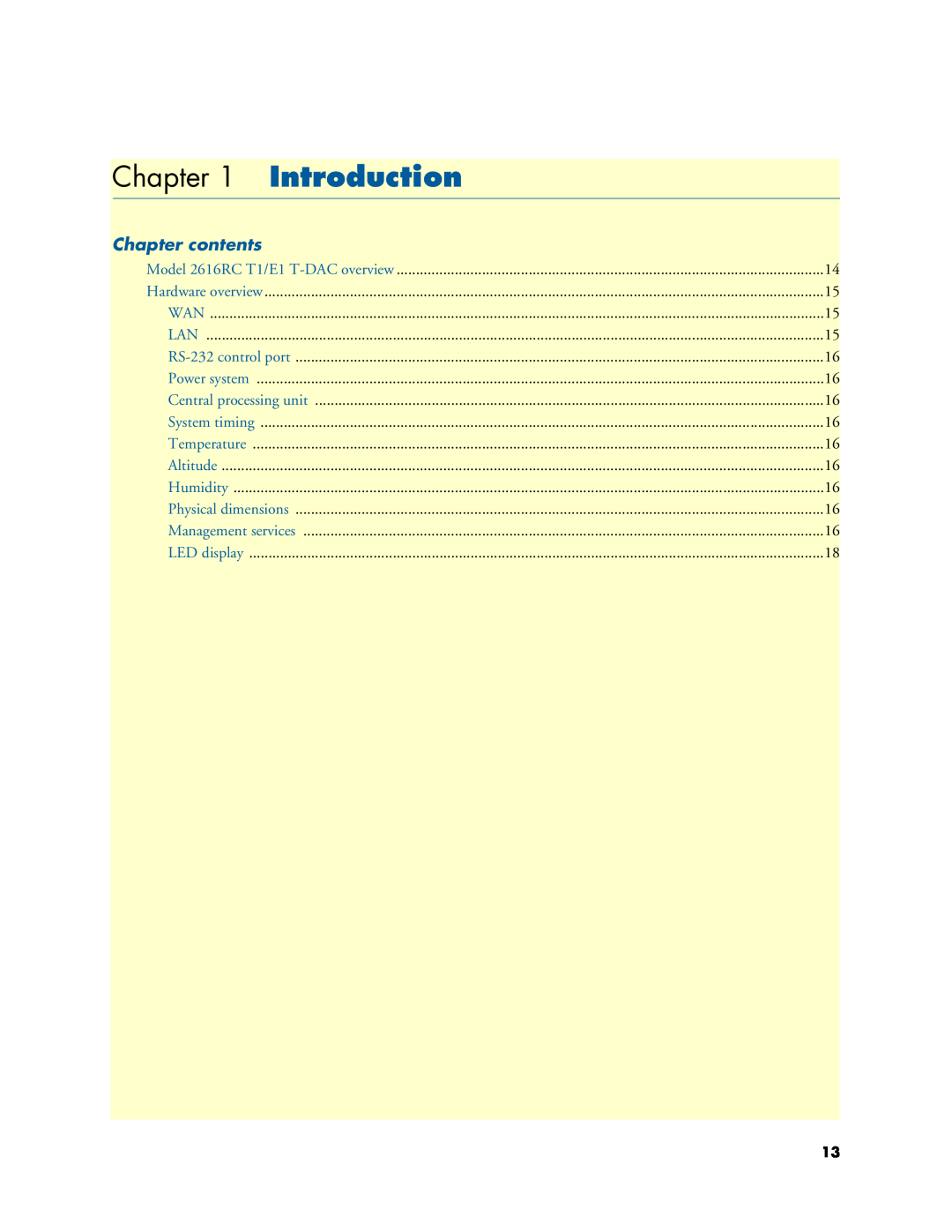Patton electronic 2616RC user manual Introduction, Chapter contents 