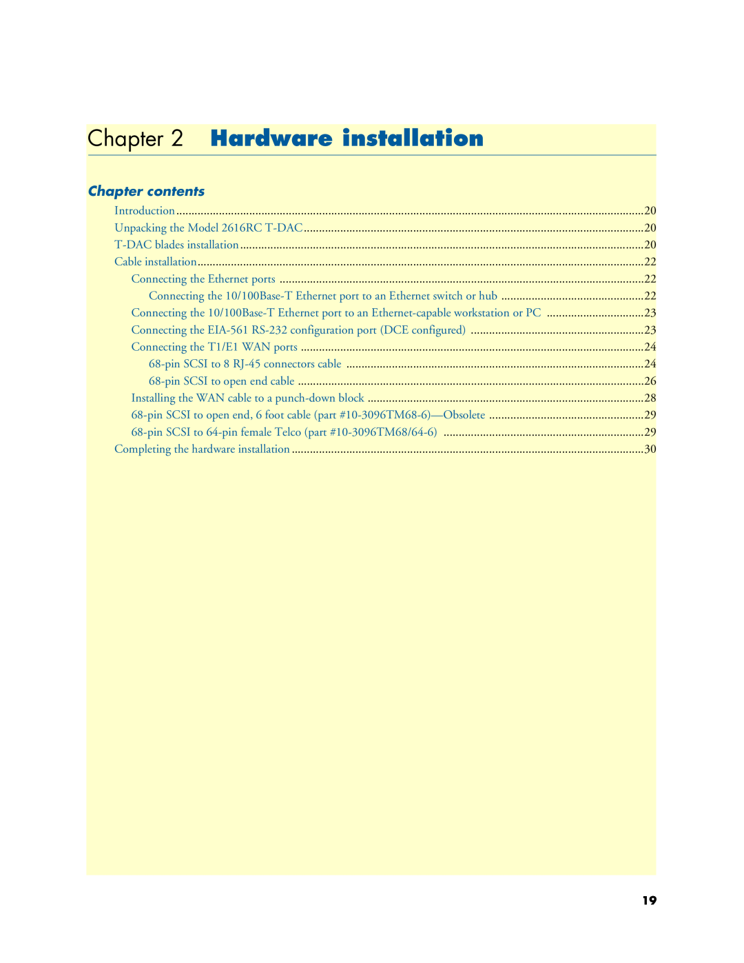 Patton electronic 2616RC user manual Hardware installation, Chapter contents 