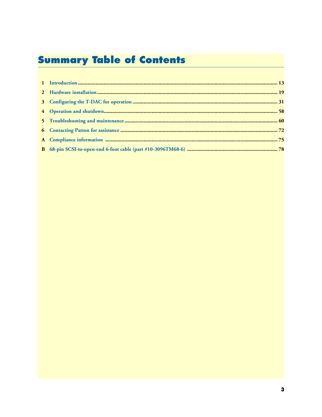 Patton electronic 2616RC user manual Summary Table of Contents 