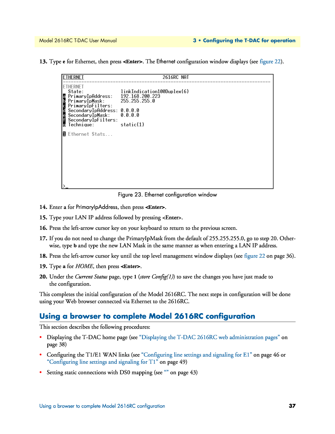 Patton electronic user manual Using a browser to complete Model 2616RC configuration 