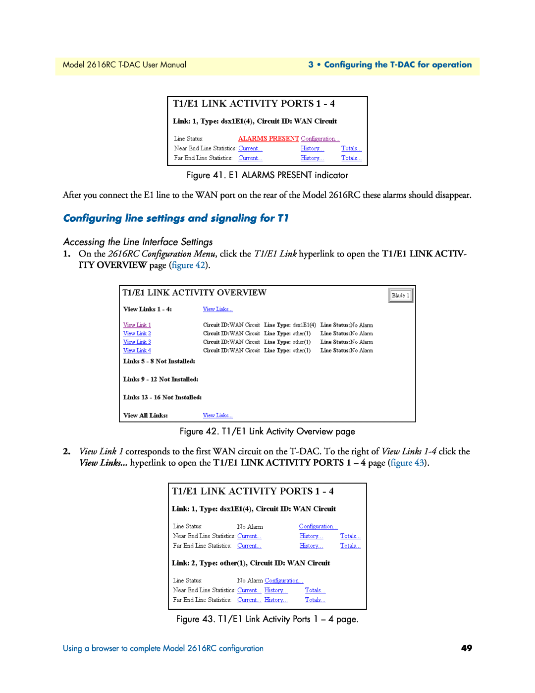 Patton electronic 2616RC user manual Configuring line settings and signaling for T1, Accessing the Line Interface Settings 
