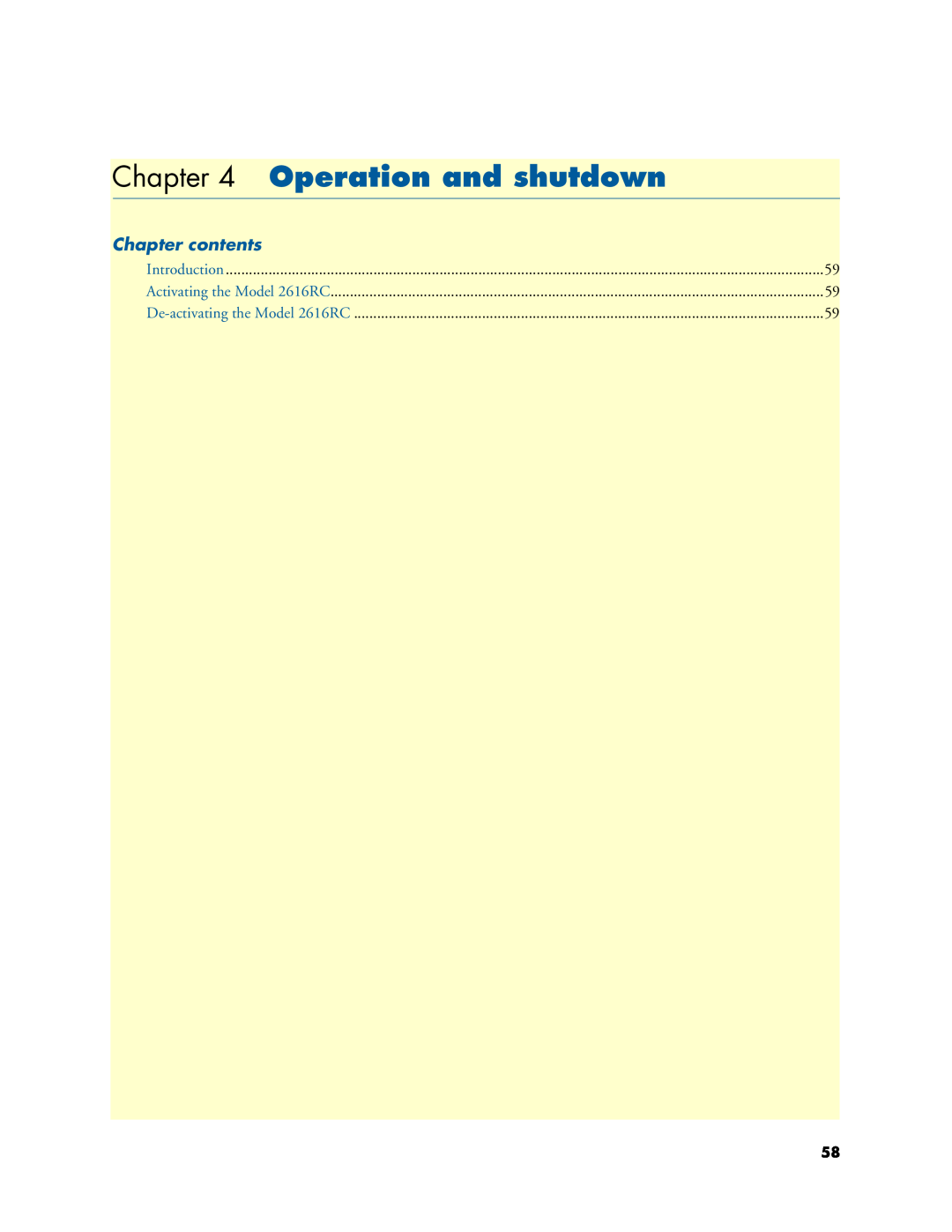 Patton electronic 2616RC user manual Operation and shutdown, Chapter contents 