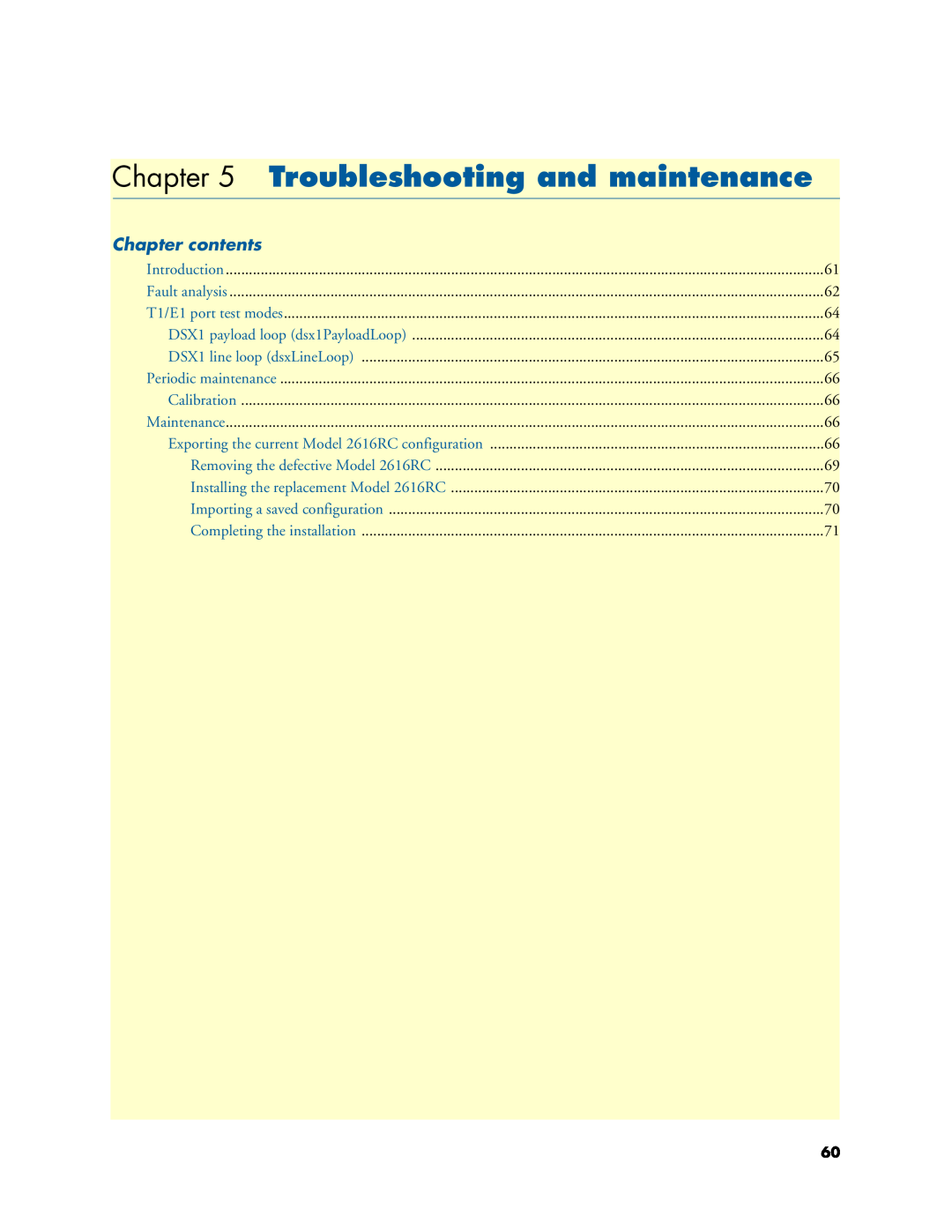 Patton electronic 2616RC user manual Troubleshooting and maintenance, Chapter contents 