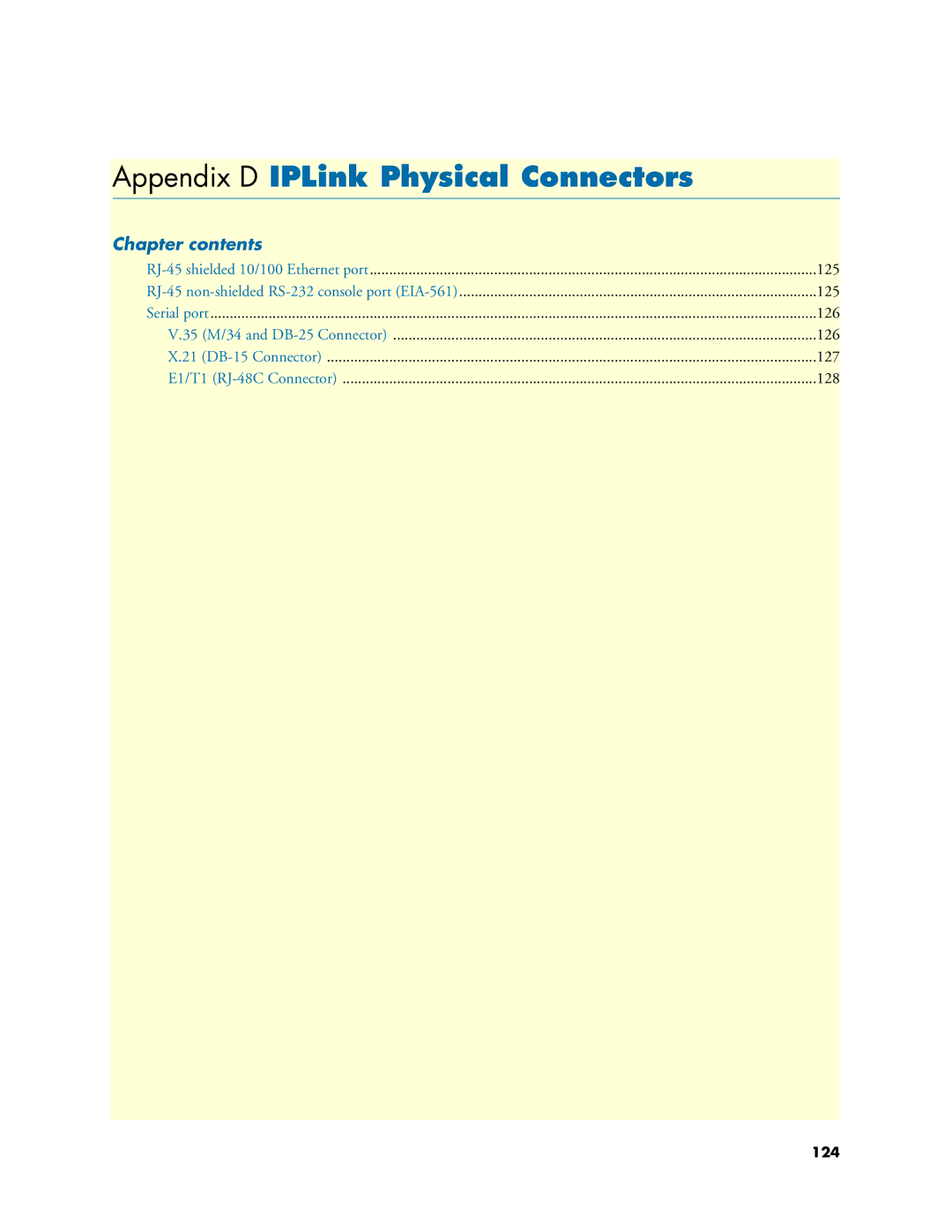 Patton electronic 2621, 2635 manual Appendix D IPLink Physical Connectors 