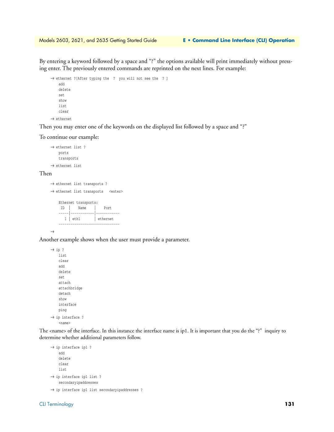 Patton electronic 2635, 2621 manual Then, Another example shows when the user must provide a parameter 