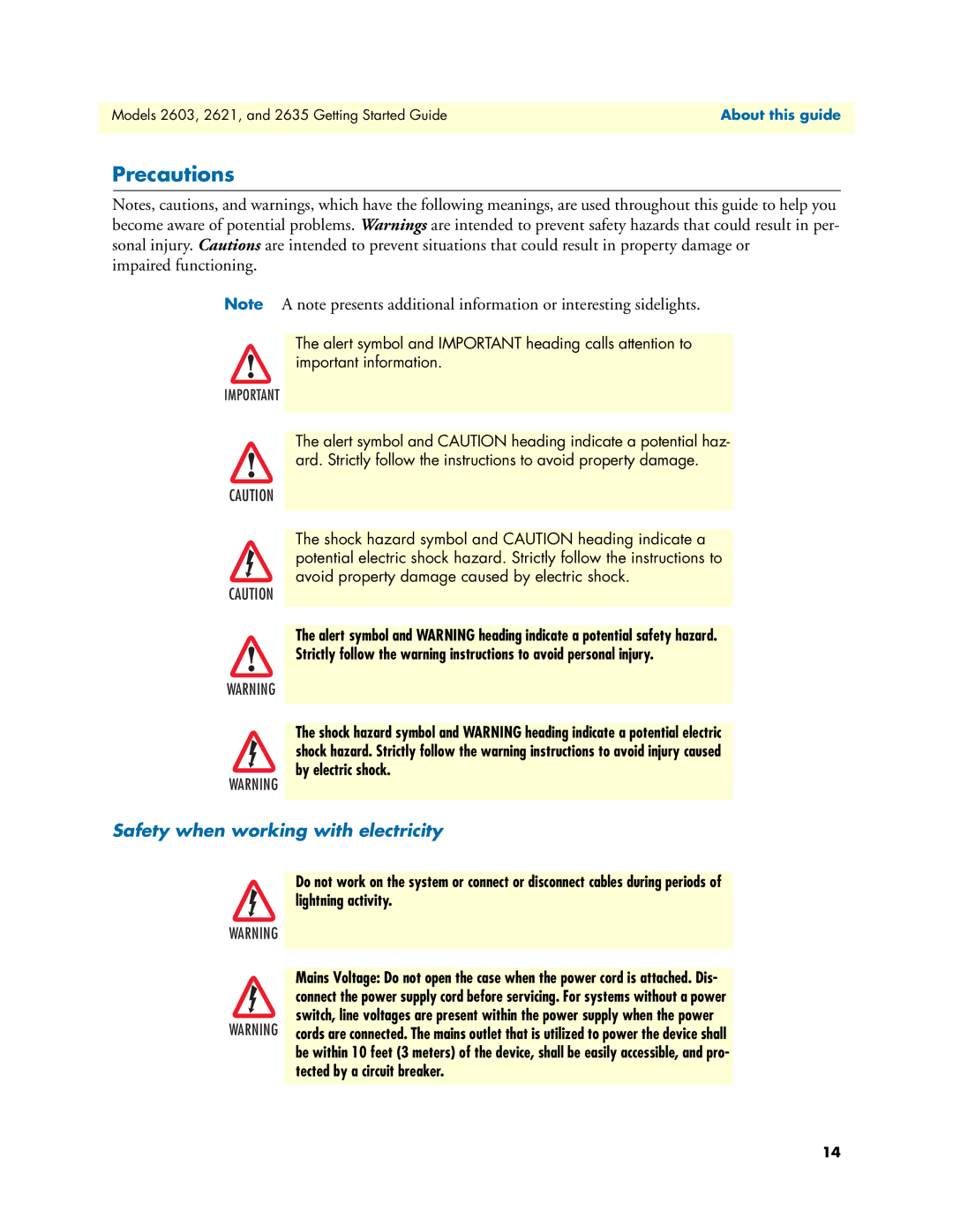 Patton electronic 2621, 2635 manual Precautions, Impaired functioning, Safety when working with electricity 