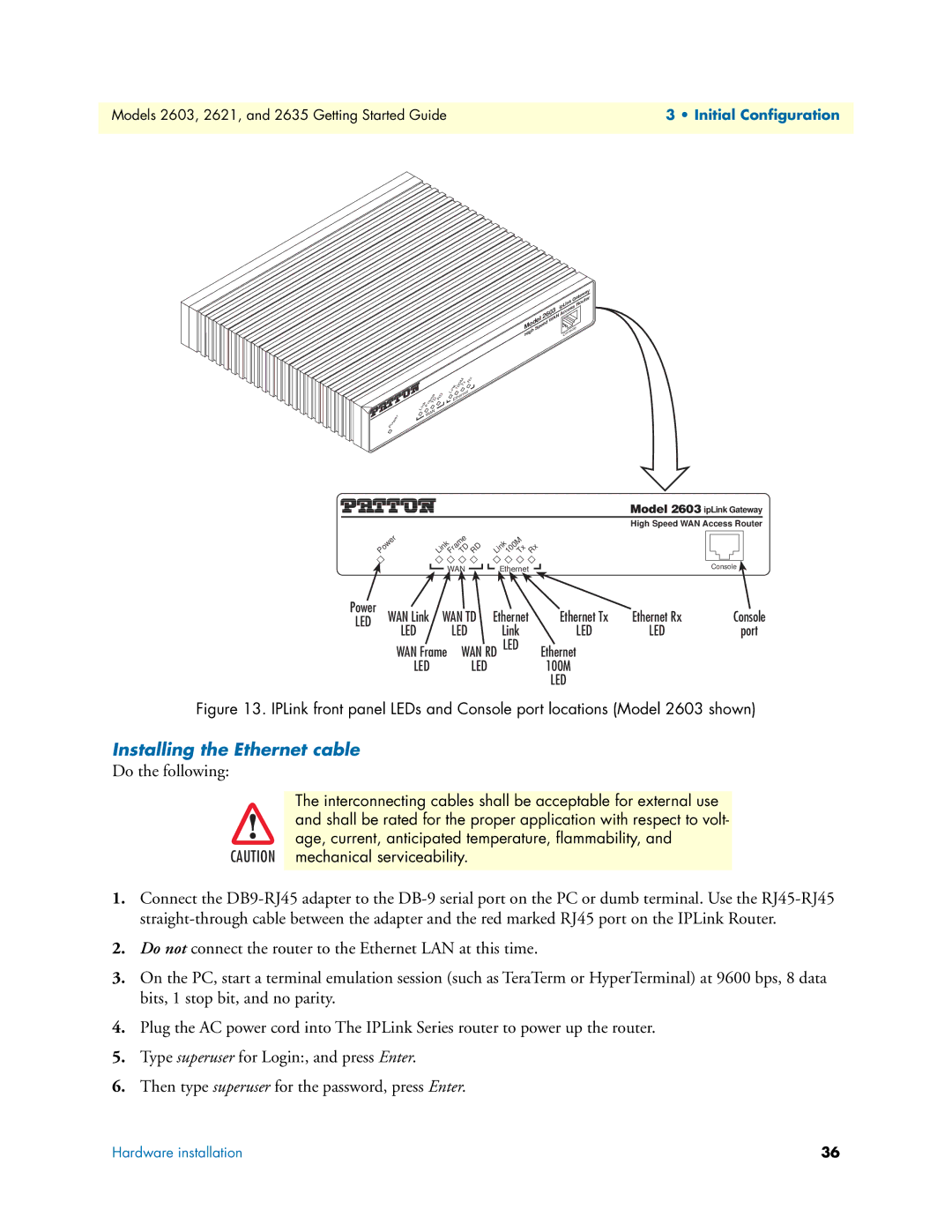 Patton electronic 2621, 2635 manual Installing the Ethernet cable, Do the following 