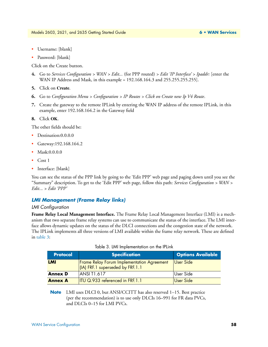 Patton electronic 2621, 2635 Username blank Password blank Click on the Create button, LMI Management Frame Relay links 