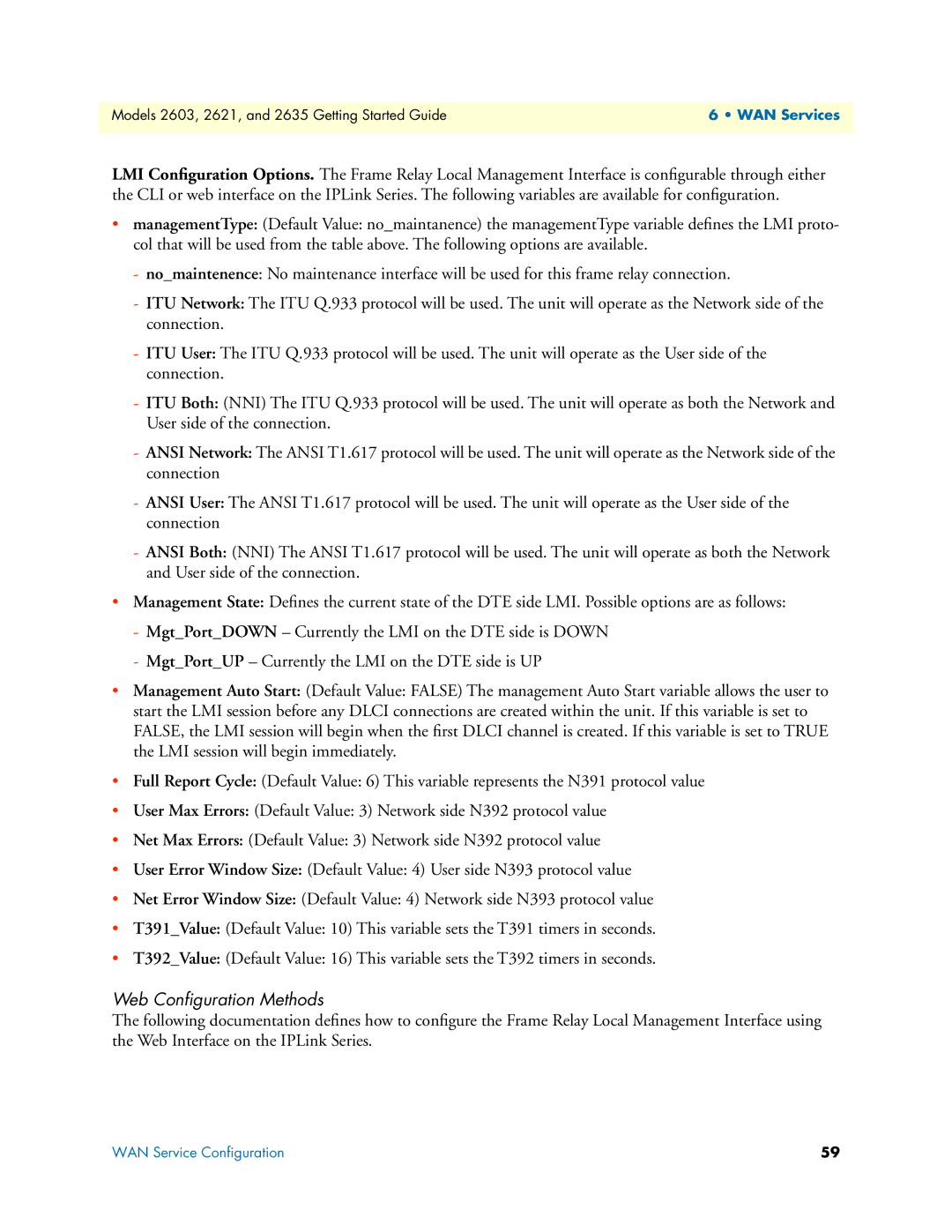 Patton electronic 2635, 2621 manual Web Conﬁguration Methods 