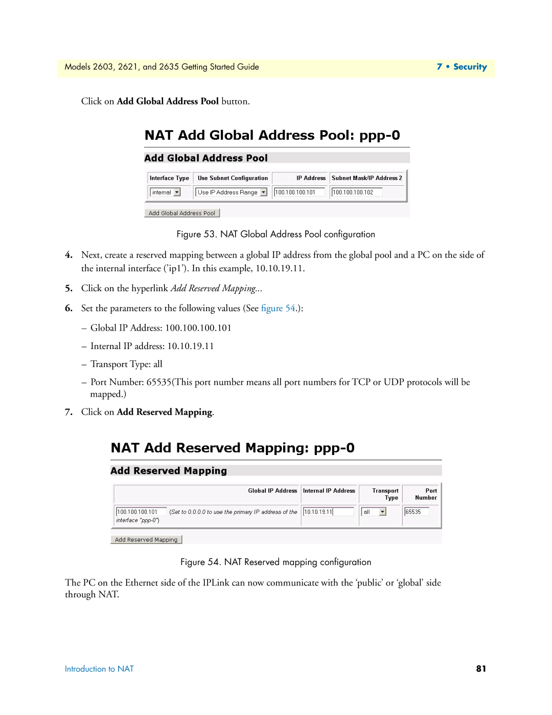 Patton electronic 2635, 2621 manual Click on Add Global Address Pool button 