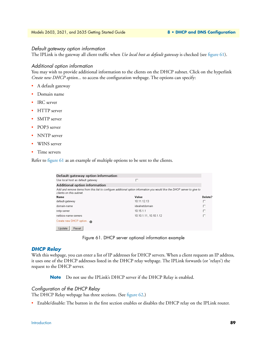 Patton electronic 2635, 2621 manual Default gateway option information, Additional option information, Dhcp Relay 