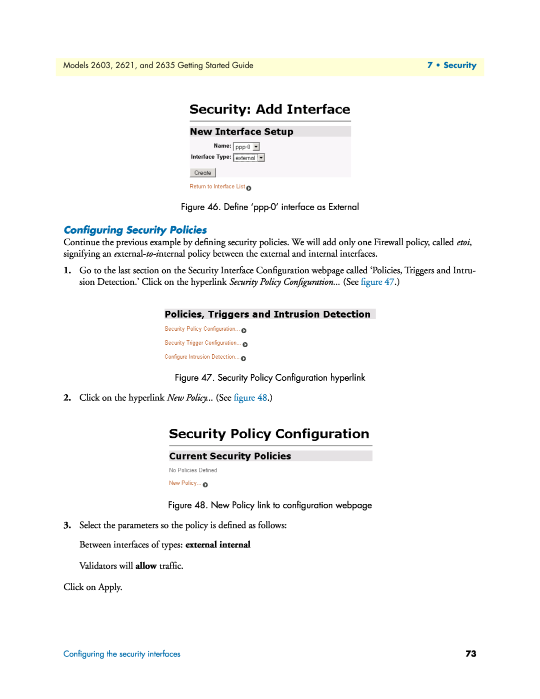 Patton electronic 2635, 2621 manual Conﬁguring Security Policies 