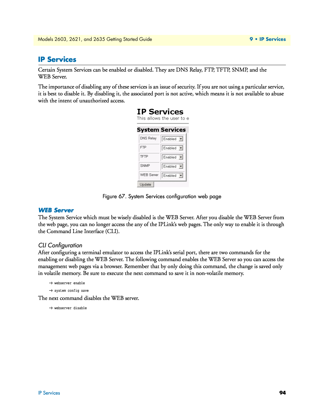 Patton electronic 2621, 2635 manual IP Services, WEB Server, CLI Conﬁguration 