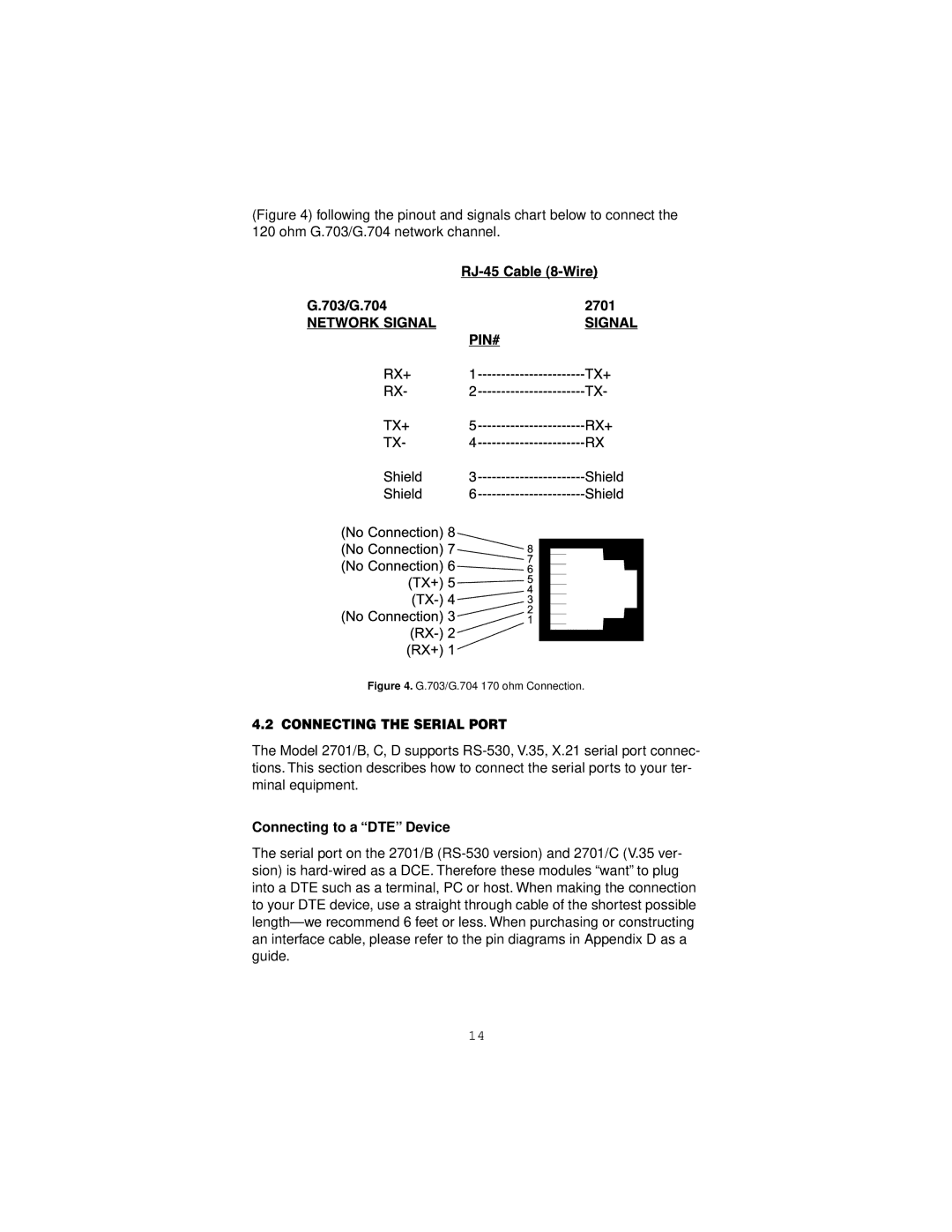 Patton electronic 2701/C, 2701/B, 2701/D user manual Connecting the Serial Port, Connecting to a DTE Device 