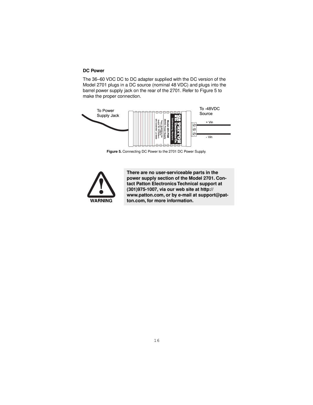 Patton electronic 2701/D DC Power, There are no user-serviceable parts, Power supply section of the Model 2701. Con 