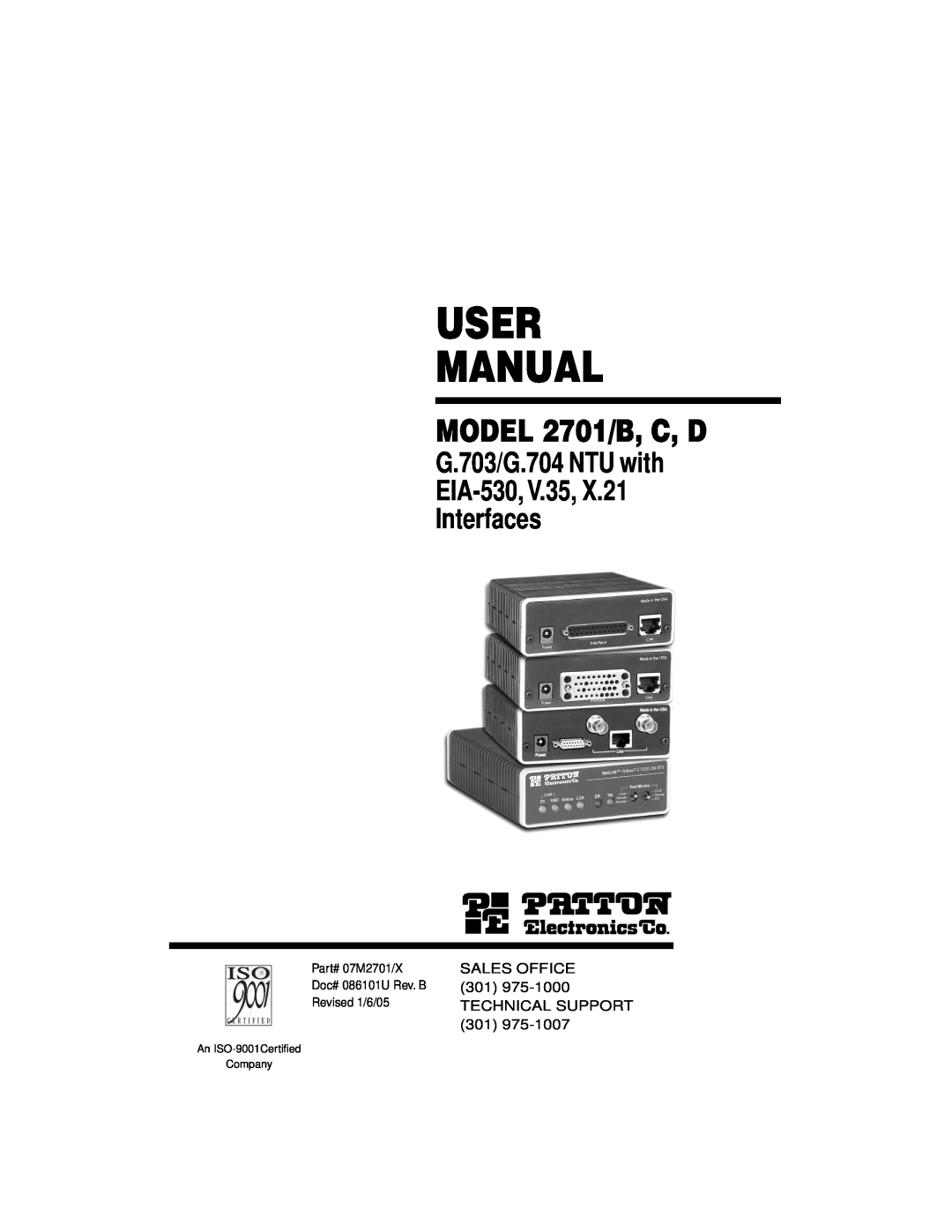Patton electronic 2701/D user manual User Manual, MODEL 2701/B, C, D, G.703/G.704 NTU with EIA-530, V.35 Interfaces 