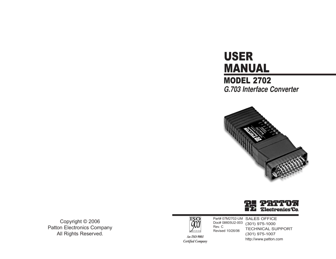 Patton electronic 2702 G.703 user manual User Manual 