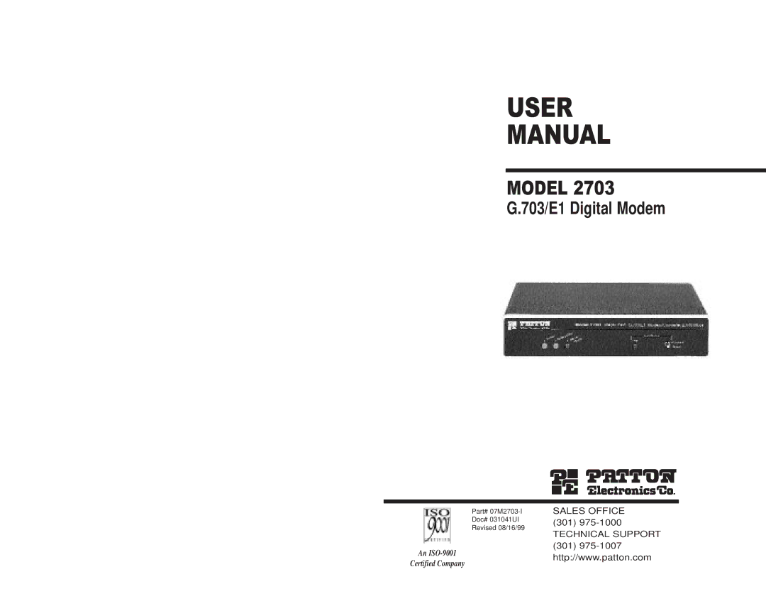 Patton electronic 2703 user manual User Manual 