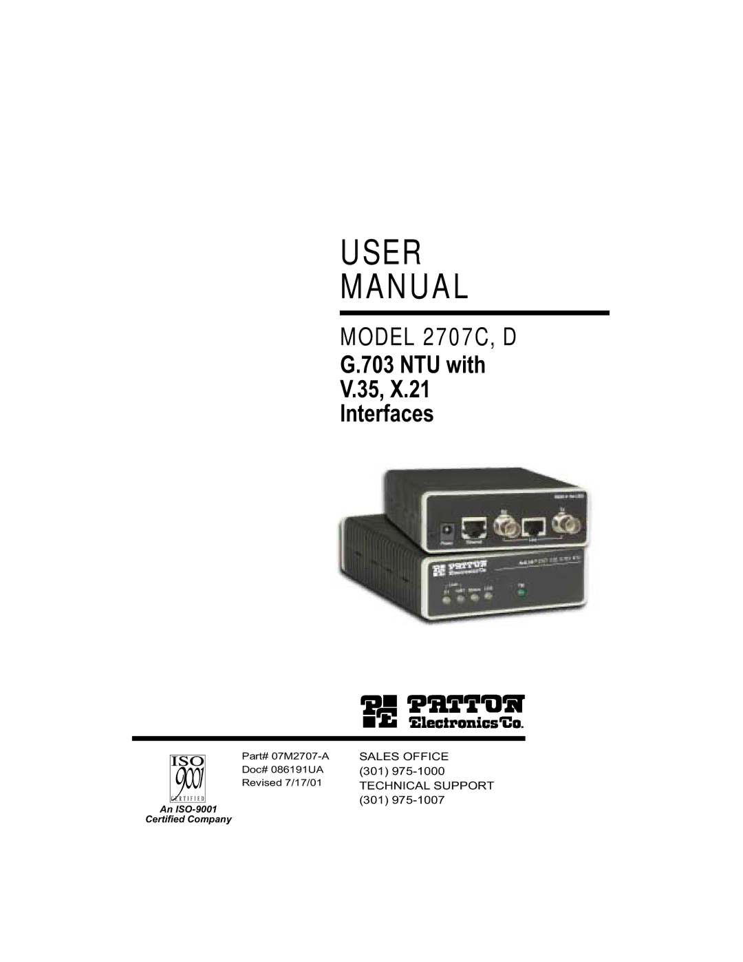 Patton electronic 2707D, 2707C user manual User Manual, 5HYLVHG 7&+1,&$/6833257 