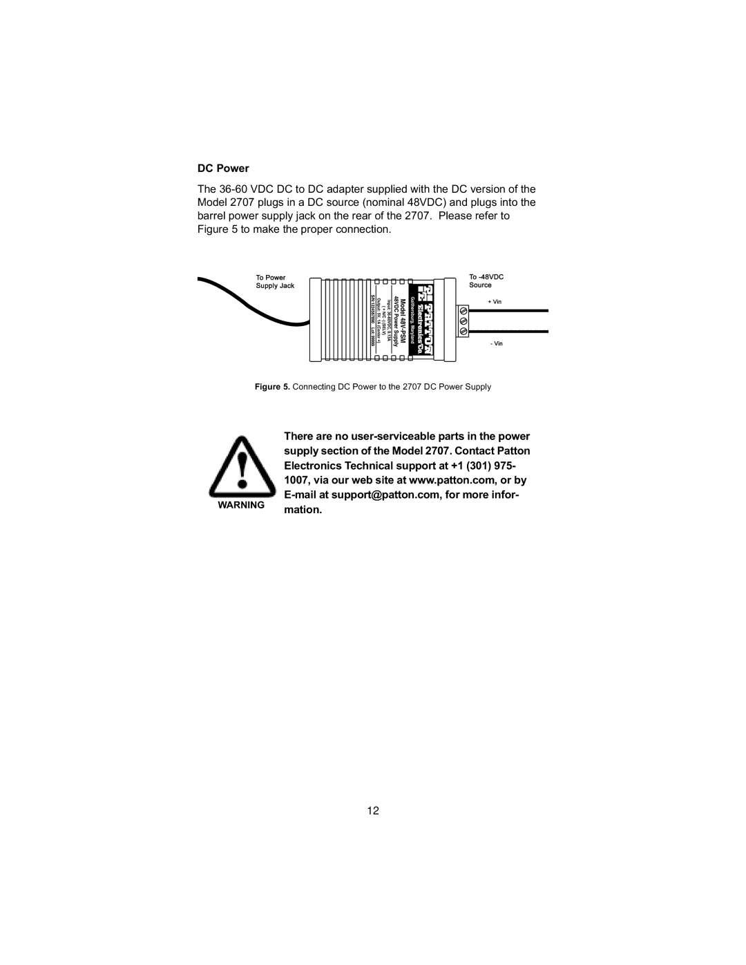 Patton electronic 2707D, 2707C user manual LJXUH&RQQHFWLQJ&3RZHUWRWKH&3RZHU6XSSO 