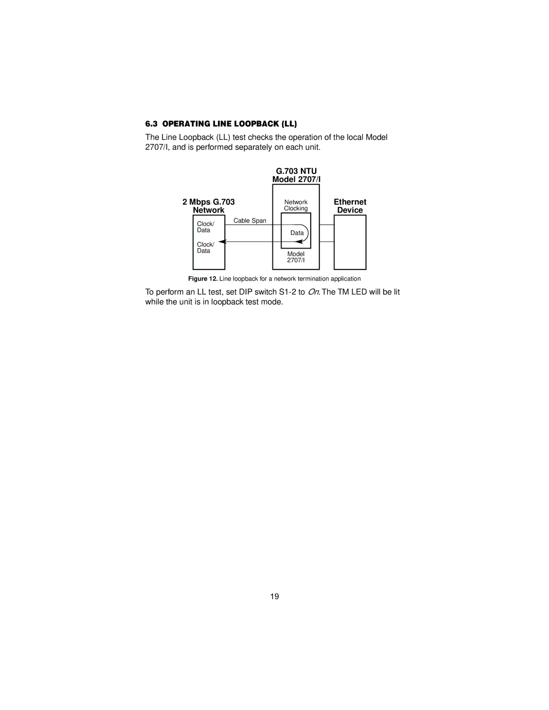 Patton electronic user manual Operating Line Loopback LL, NTU Model 2707/I Mbps G.703, Device 