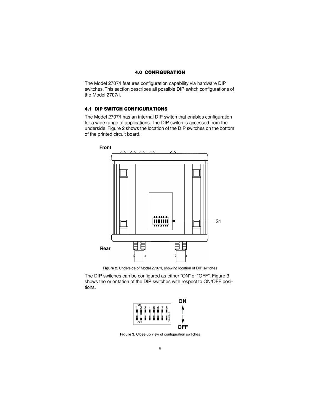 Patton electronic 2707/I user manual DIP Switch Configurations, Front Rear 