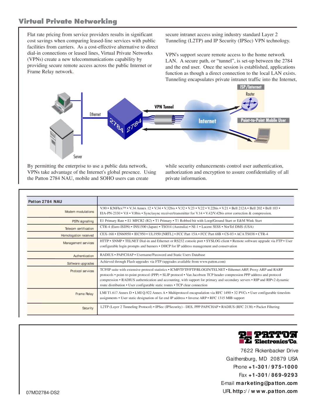 Patton electronic manual Virtual Private Networking, Patton 2784 NAU 