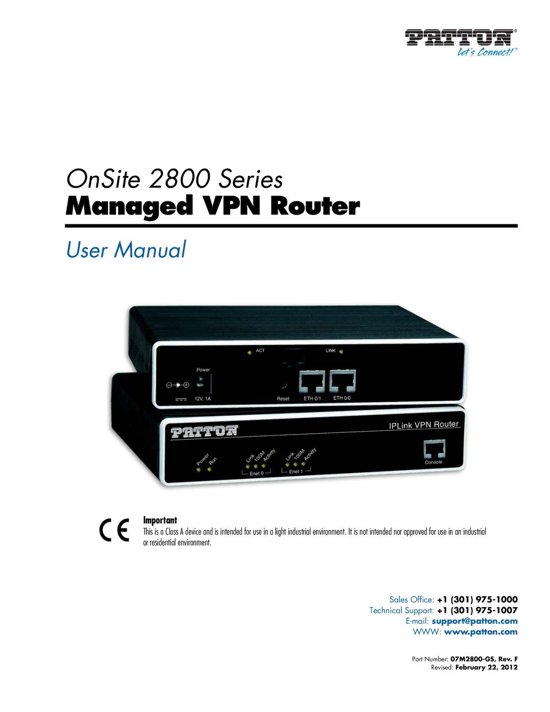 Patton electronic 2800 user manual Managed VPN Router 