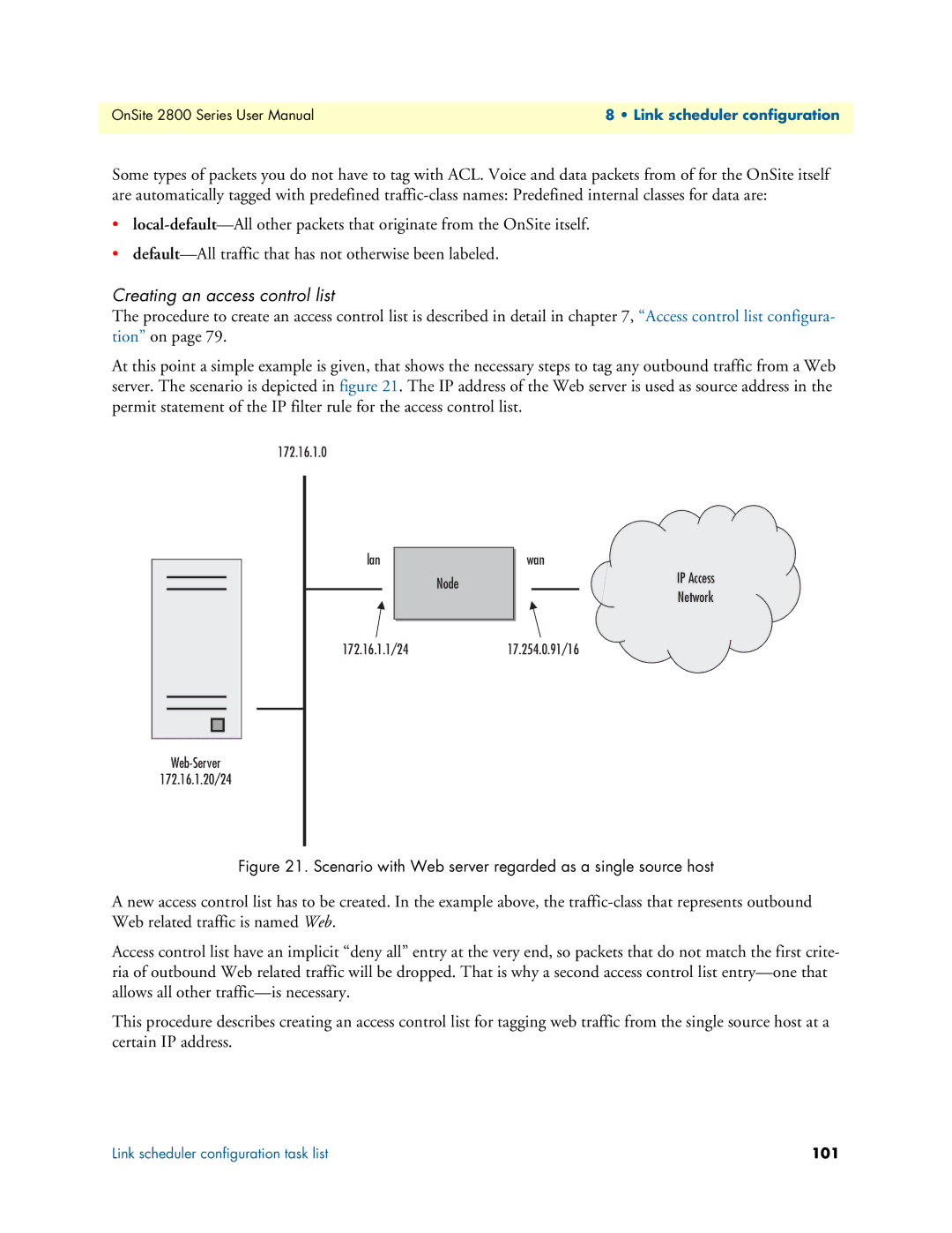 Patton electronic 2800 Creating an access control list, Scenario with Web server regarded as a single source host 