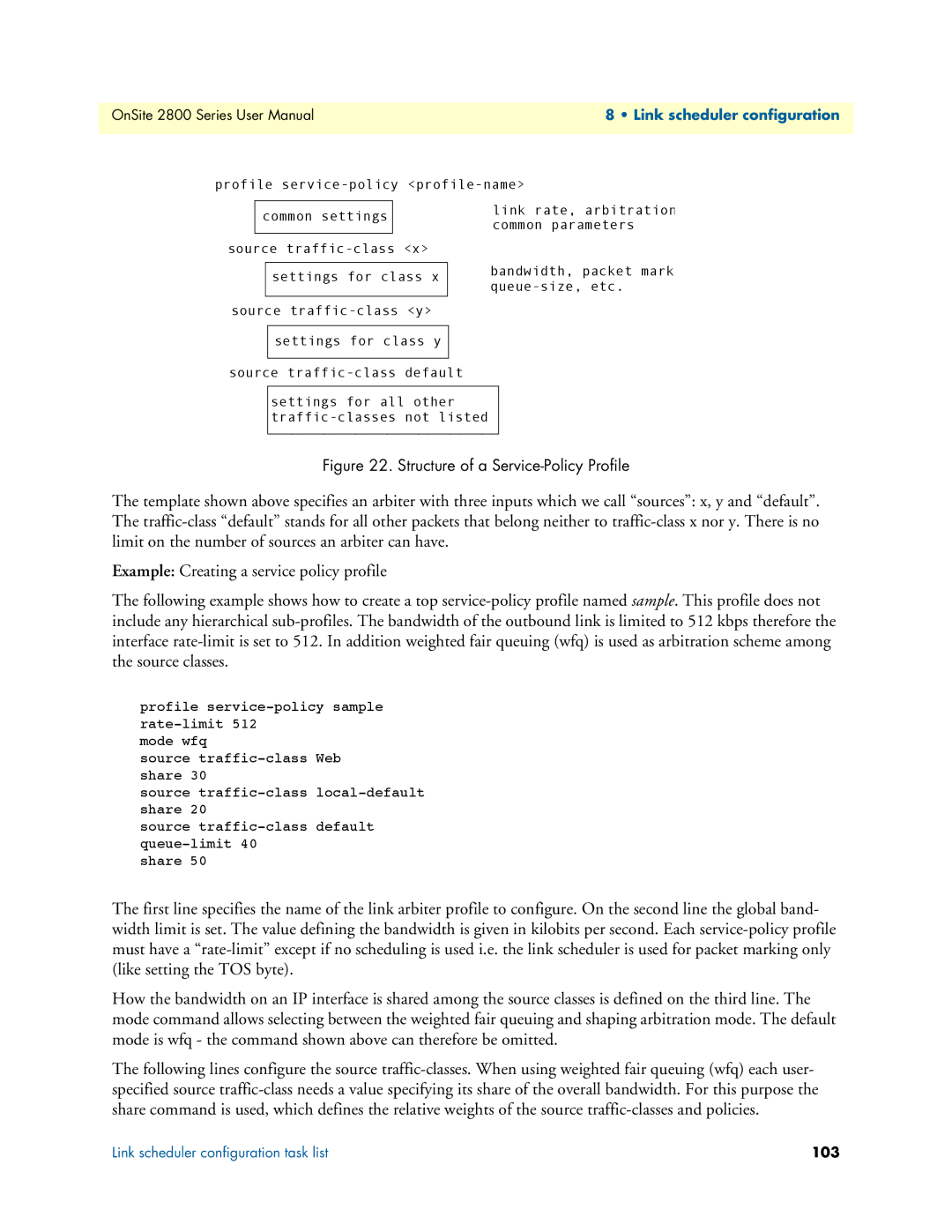 Patton electronic 2800 user manual Structure of a Service-Policy Profile 