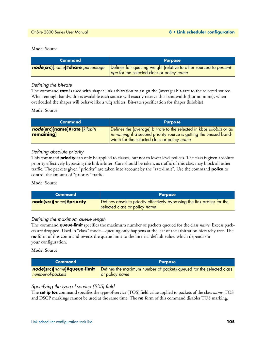 Patton electronic 2800 user manual Defining the bit-rate, Defining absolute priority, Defining the maximum queue length 