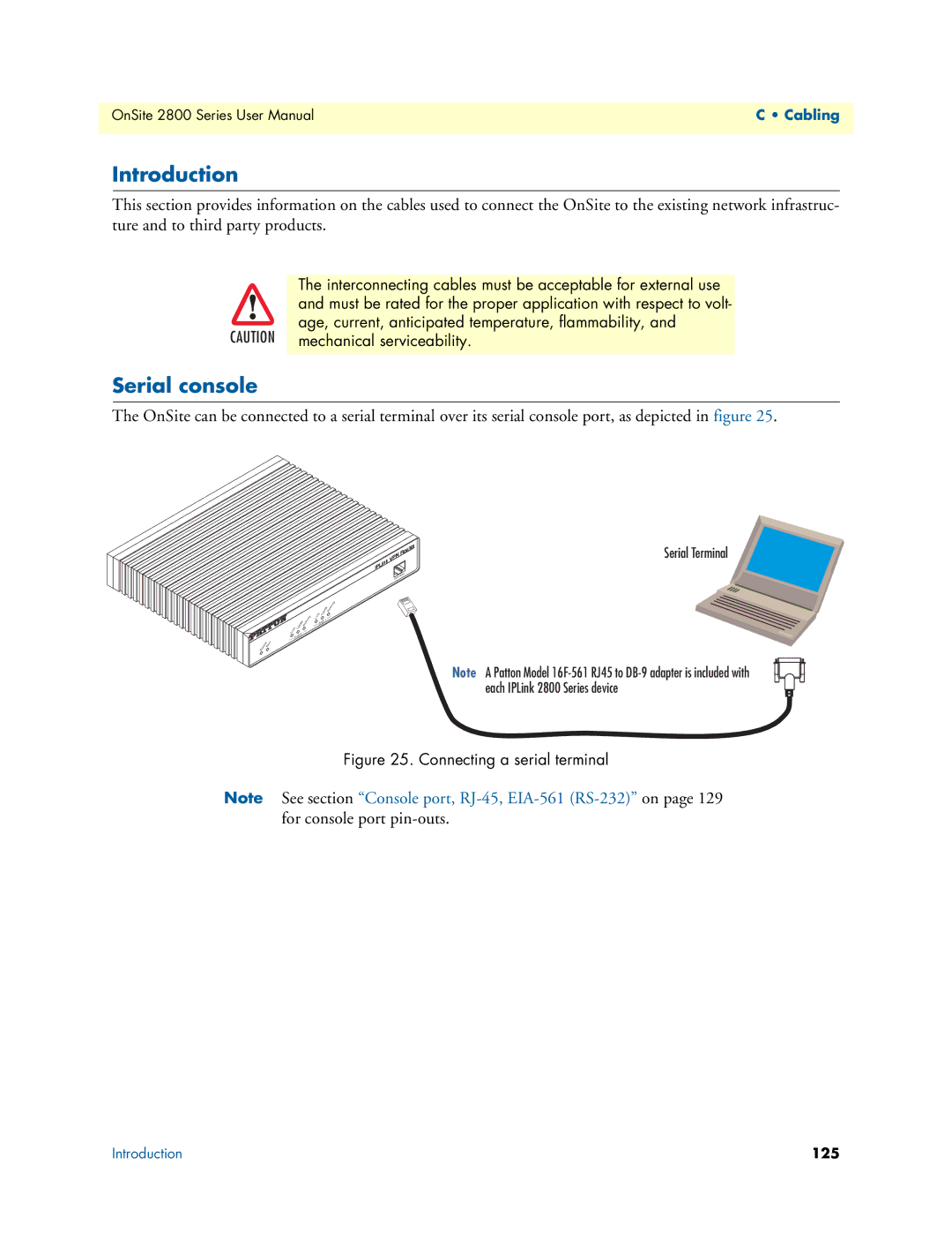 Patton electronic 2800 user manual Serial console, Connecting a serial terminal 