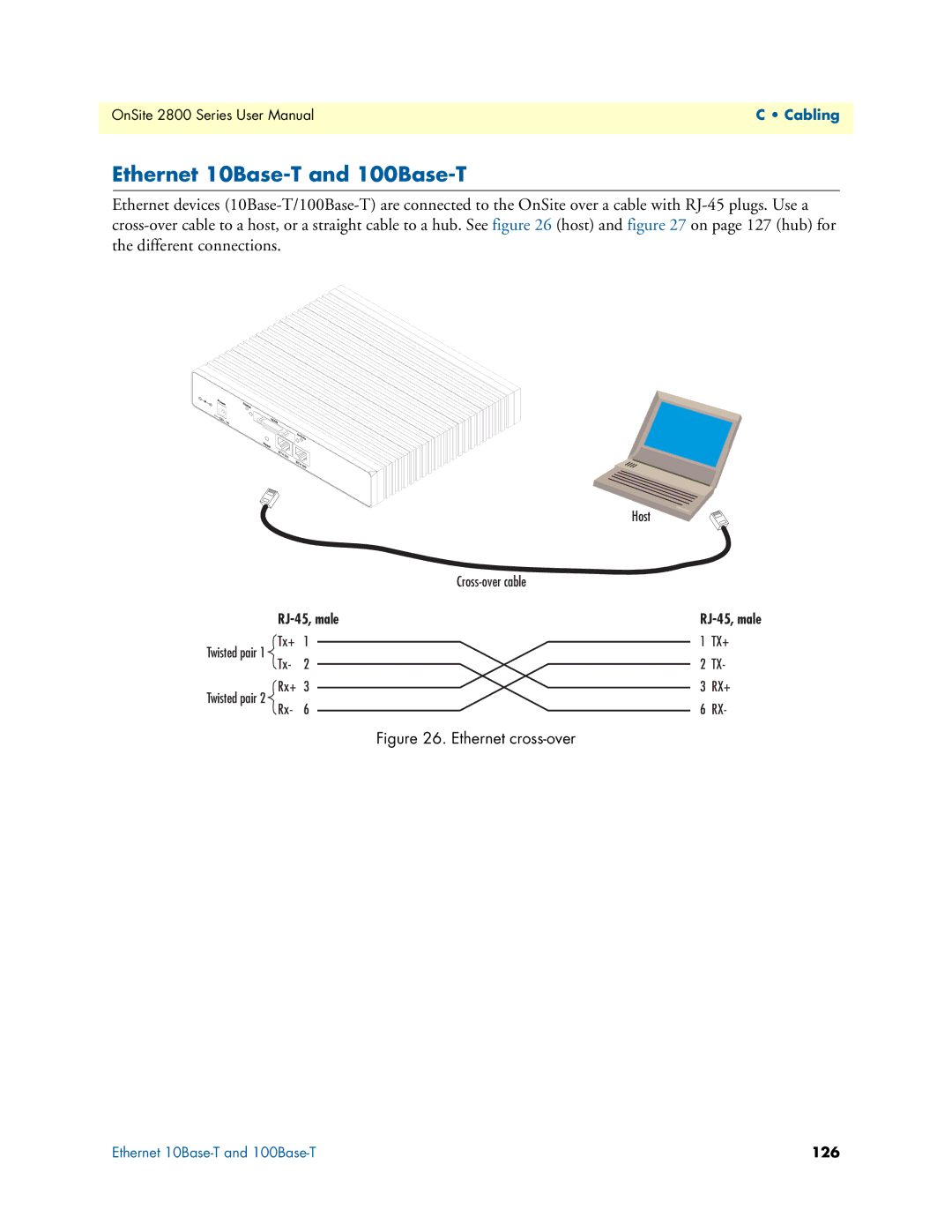 Patton electronic 2800 user manual Ethernet 10Base-T and 100Base-T, Ethernet cross-over 