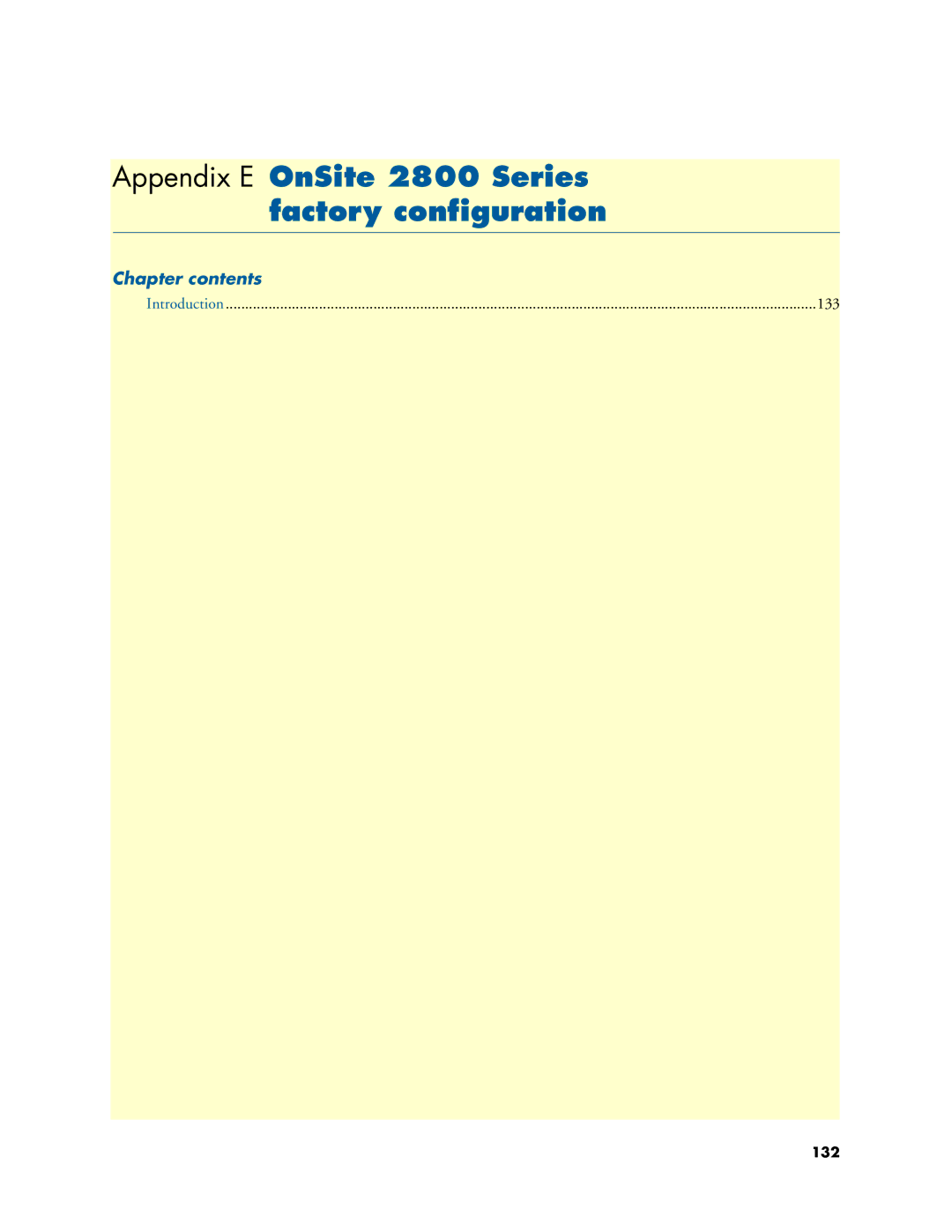 Patton electronic user manual Appendix E OnSite 2800 Series factory configuration, Chapter contents 