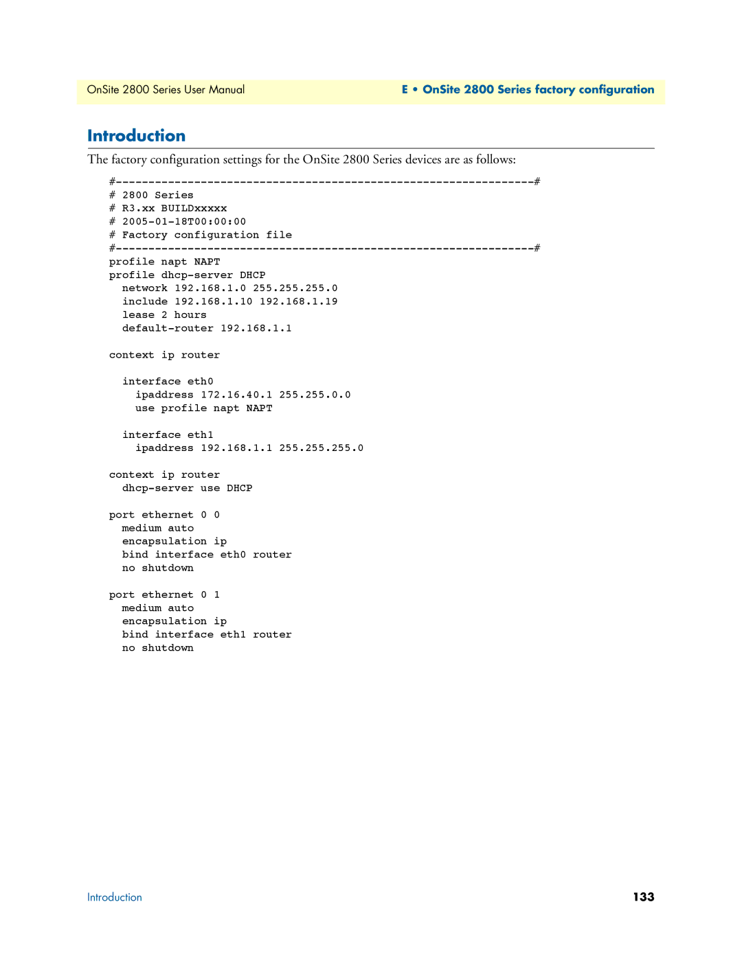 Patton electronic user manual OnSite 2800 Series factory configuration 