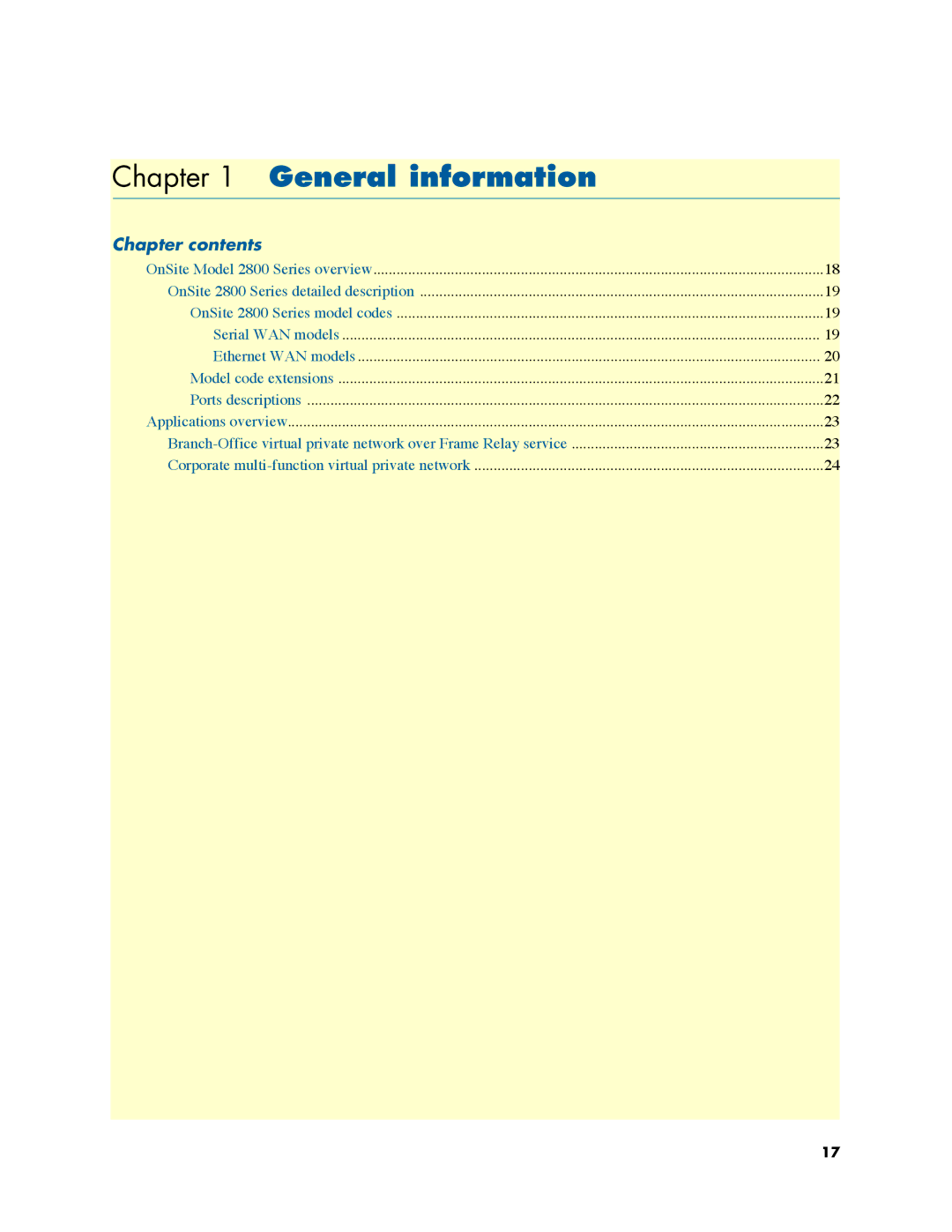 Patton electronic 2800 user manual General information, Chapter contents 