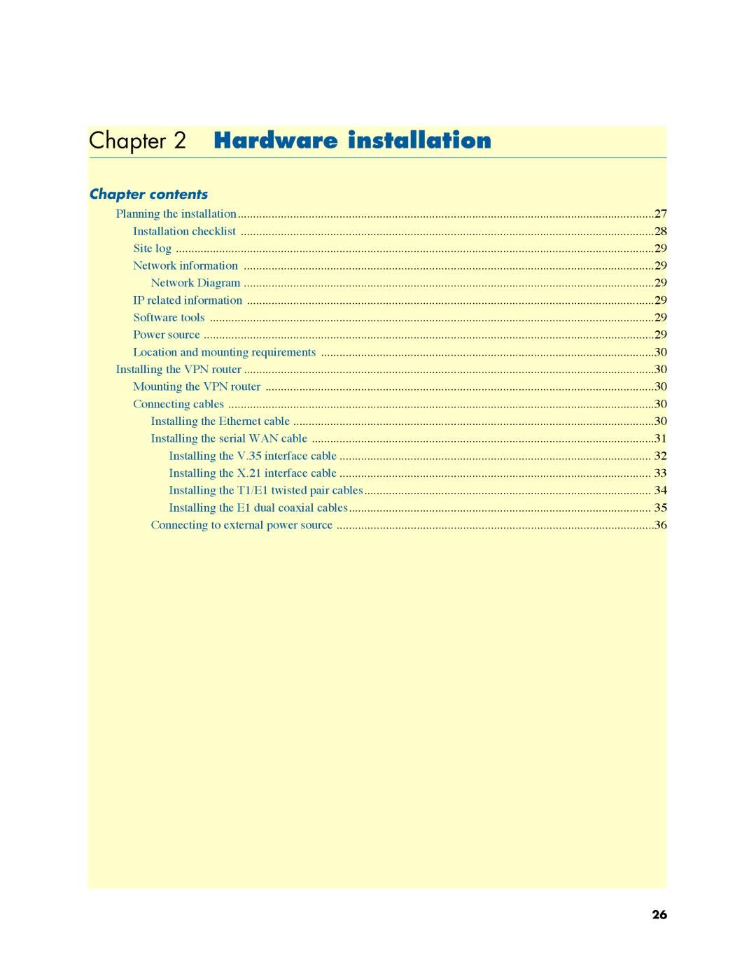 Patton electronic 2800 user manual Hardware installation, Chapter contents 