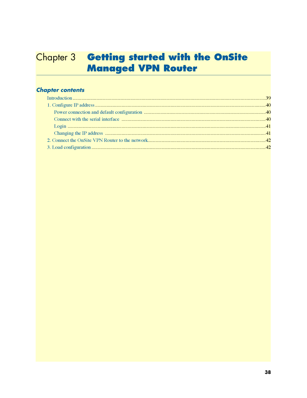 Patton electronic 2800 user manual Getting started with the OnSite Managed VPN Router, Chapter contents 